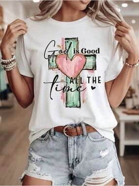 God Is Good All The Time Cross Tee Christian Graphic Shirt Faith Inspiration Top